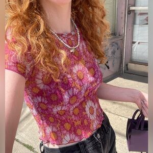 Topshop Pink Floral Sheer Top